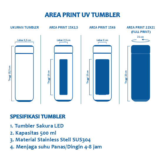 Tumbler Sakura LED 500ml Print UV 15x2,5