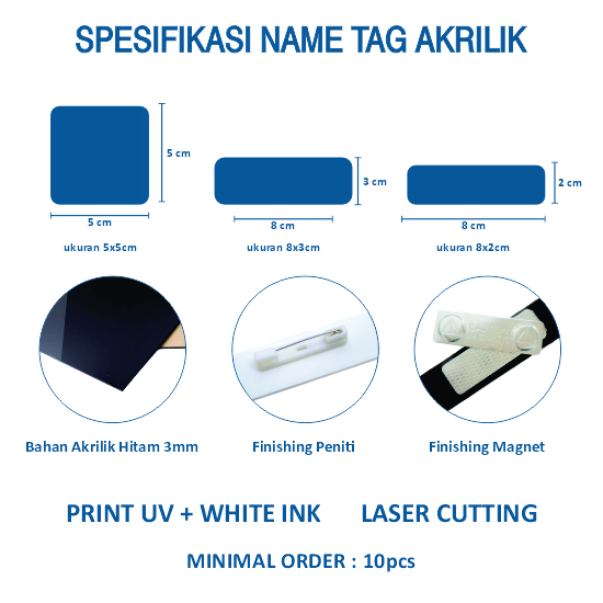 Name Tag Peniti Akrilik Hitam 8x2