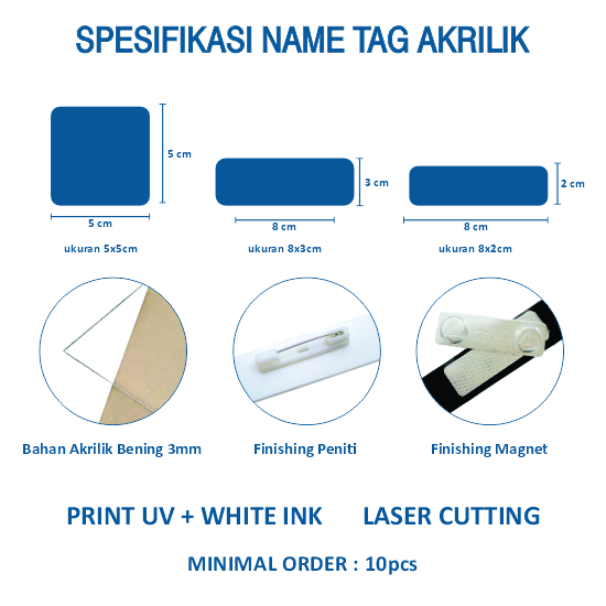 Name Tag Peniti Akrilik Transparan 8x2
