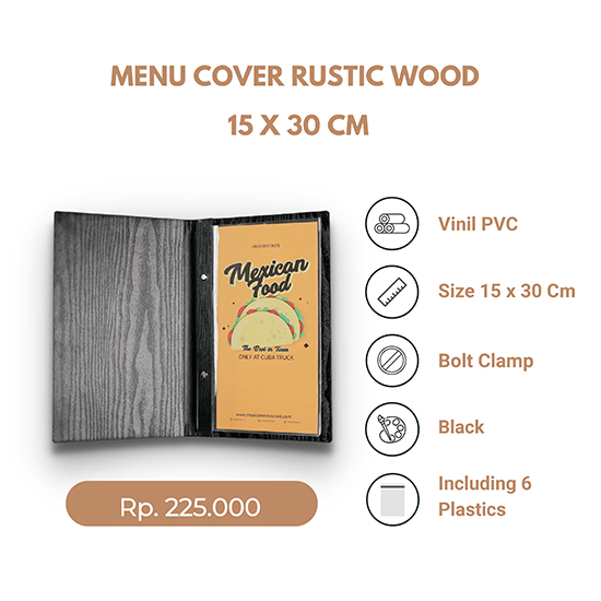 Buku Menu Kulit Rustic Wood 15x30cm