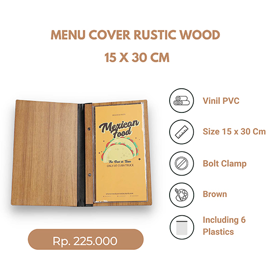 Buku Menu Kulit Rustic Wood 15x30cm