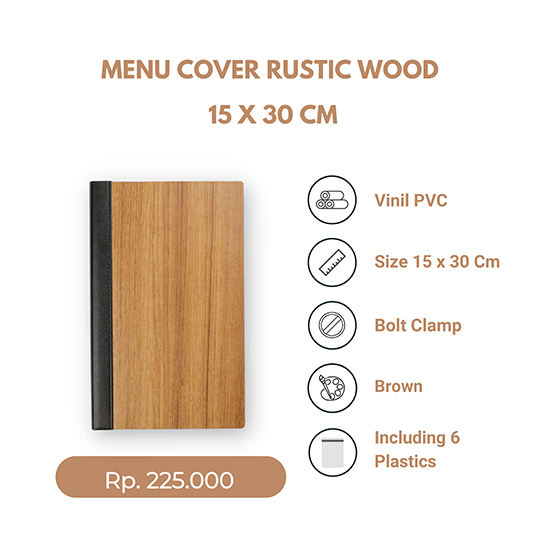 Buku Menu Kulit Rustic Wood 15x30cm