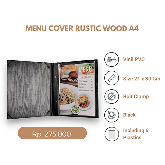 Buku Menu Kulit Rustic Wood A4