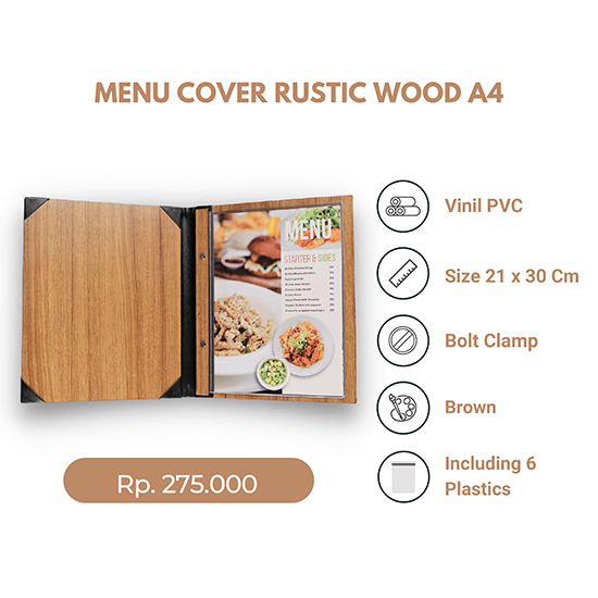 Buku Menu Kulit Rustic Wood A4