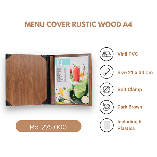 Buku Menu Kulit Rustic Wood A4